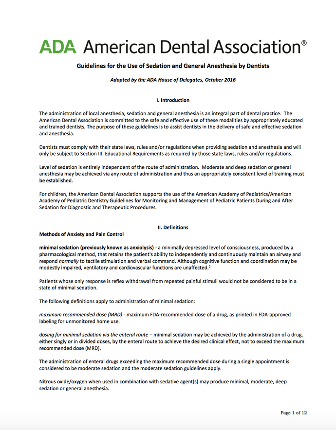 ADA Anesthesia Use Guidelines
